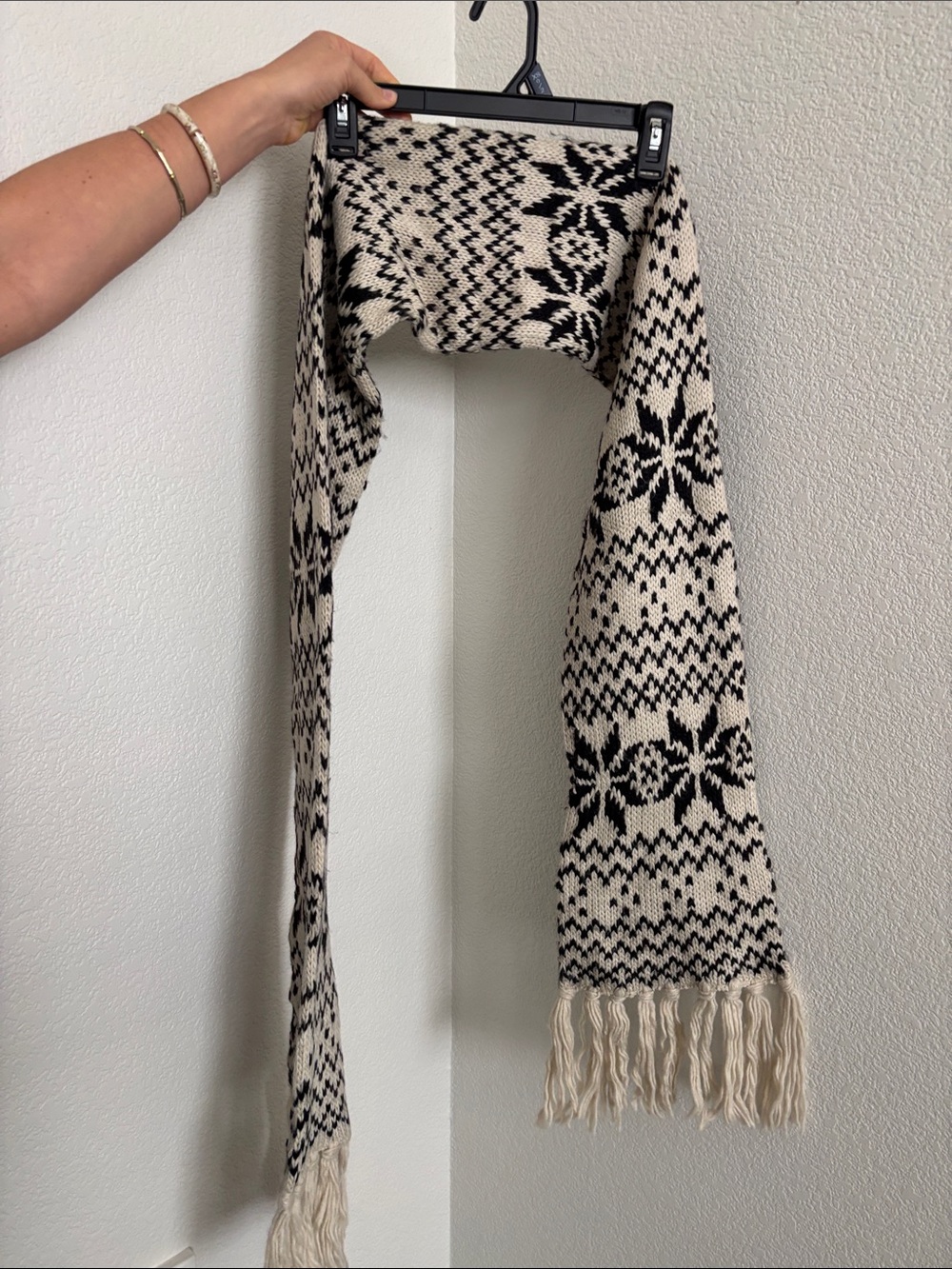 Cozy Black & Cream Fair Isle Knit Scarf